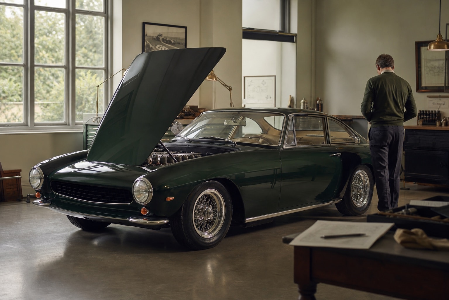 Classic-inspired vehicle receiving a restrained pre-event inspection
